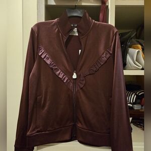 Tory Burch EUC!! Sport Ruffle Track Jacket Sz L Burgundy/Wine